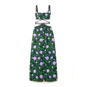 NWT Agua by Agua Bendita Cuarzo Peonia Ocaso Cutout Maxi Dress Size S